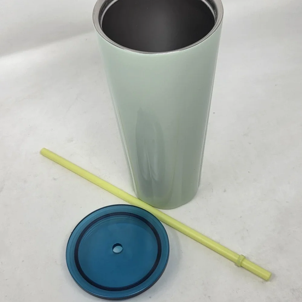 NEW Starbucks Puffy Valentine Mint Green Stainless Venti 24 oz Tumbler & Straw‎